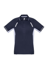 Kids Renegade Polo in Navy, White, and Silver with reflective trims, mesh panels, and UPF protection for active wear.