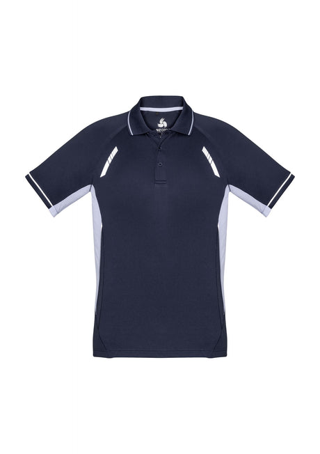 Kids Renegade Polo in Navy, White, and Silver with reflective trims, mesh panels, and UPF protection for active wear.