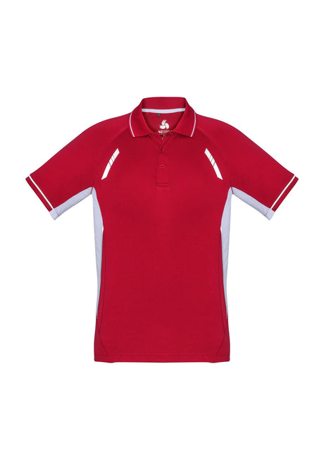 Vibrant red, white, and silver Kids Renegade Polo with breathable mesh panels, perfect for active days. Size 10.