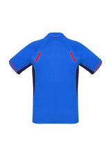 Vibrant Kids Renegade Polo in Royal, Navy, and Fluoro Orange, featuring reflective trims and moisture-wicking fabric, size 12.