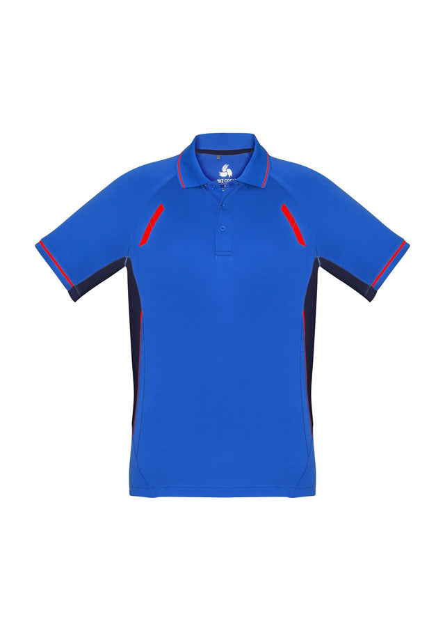 Kids Renegade Polo in Royal, Navy, and Fluoro Orange, features breathable fabric, reflective trims, and stylish stripe collar.