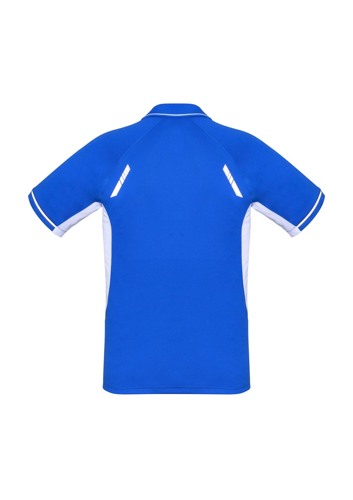 Kids Renegade Polo in Royal, White, and Silver, featuring breathable fabric, mesh panels, and stylish design for active play.