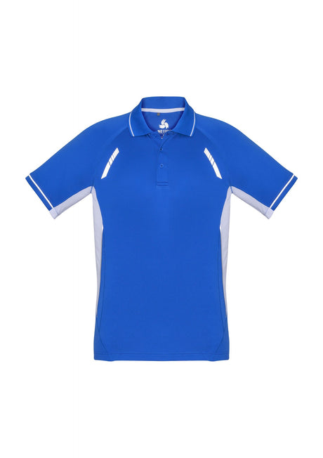 Kids Renegade Polo in Royal, White, and Silver, featuring breathable fabric, reflective trims, and a knitted stripe collar.