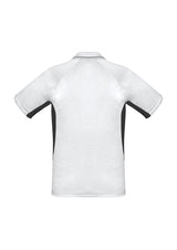 Kids Renegade Polo in White/Black/Silver, Size 6, featuring breathable fabric, reflective trims, and a stylish design for comfort.