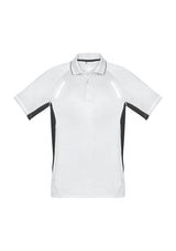 Kids Renegade Polo in White/Black/Silver, Size 10, featuring reflective trims, mesh panels, and a knitted collar for style and comfort.