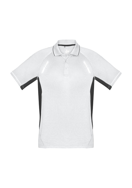 Kids Renegade Polo in White/Black/Silver, Size 10, featuring reflective trims, mesh panels, and a knitted collar for style and comfort.