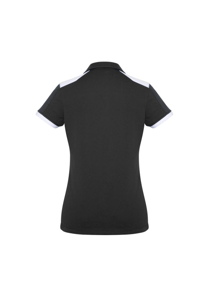 Ladies Rival Polo in Black and White, size 20, featuring moisture-wicking fabric, stylish design, and UPF protection.