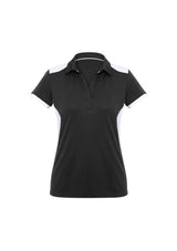 Ladies Rival Polo in Black and White, size 20, featuring a chic design, moisture-wicking fabric, and excellent UV protection.
