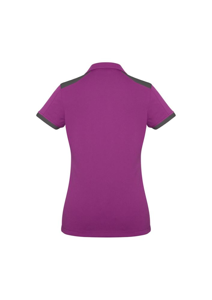 Ladies Rival Polo in Cerise and Grey, size 22, featuring breathable fabric, UPF protection, and stylish design elements.