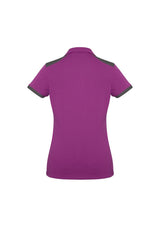 Ladies Rival Polo in Cerise and Grey, size 22, featuring breathable fabric, UPF protection, and stylish design elements.
