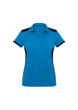 Ladies Rival Polo in Cyan and Navy, size 20, featuring a stylish design, Y-line placket, and excellent UV protection.