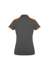 Ladies Rival Polo in Grey/Orange - Size 14, featuring breathable fabric, contrasting panels, and a stylish silhouette for casual wear.