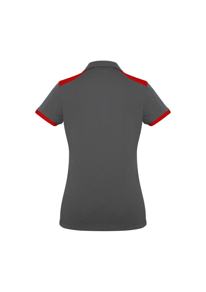 Ladies Rival Polo in Grey and Red, size 24, featuring moisture-wicking fabric and stylish contrast panel design.