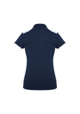 Ladies Rival Polo in Navy/White, size 20, featuring UPF protection, lightweight fabric, and chic contrast panel design.