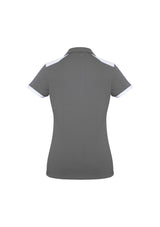 Ladies Rival Polo in Silver and White, Size 14, featuring moisture-wicking fabric and stylish contrast panels for versatile wear.