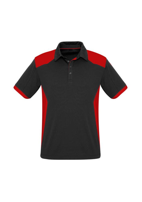 Mens Rival Polo in Black/Red, size 3XL; features UPF protection, bold contrast design, and loose pocket for convenience.