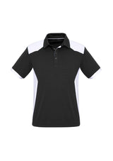 Mens Rival Polo in Black/White, size M, featuring a bold contrast design, self-collar, and practical pocket for stylish comfort.