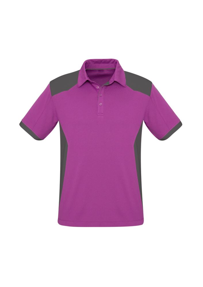 Men's Rival Polo in Cerise/Grey 3XL, featuring breathable fabric, UPF sun protection, and a stylish contrast panel design.