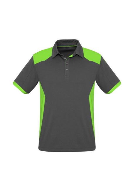 Men's Rival Polo in grey and fluoro lime, size S, featuring a self-fabric collar, loose pocket, and sun protection.