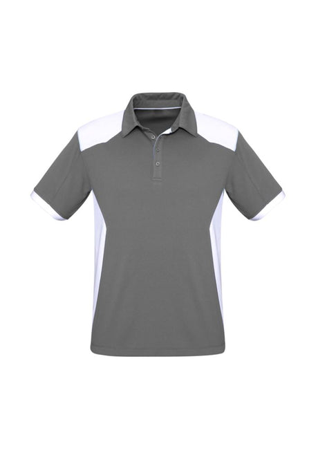 Men's Rival Polo in Silver/White, Size S, featuring a contrast panel design, UPF protection, and a practical pocket.