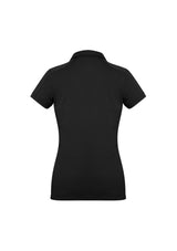 Ladies Profile Polo in black, size 14, featuring soft BIZ COOL™ fabric, tailored Y-line placket, and stylish design for any occasion.