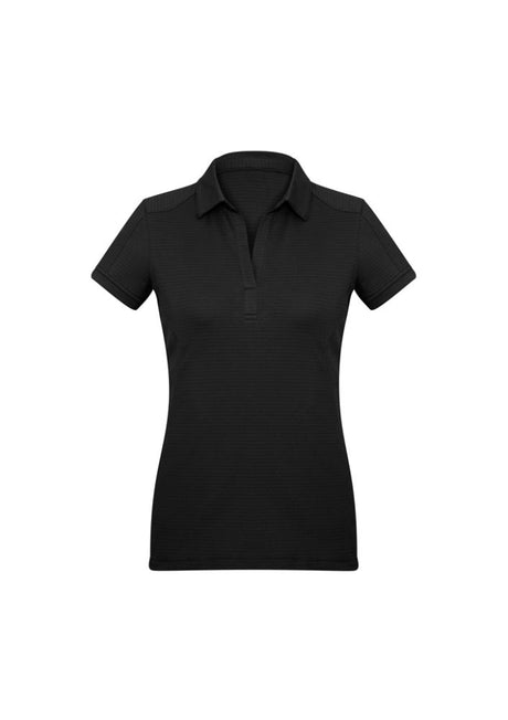 Black Ladies Profile Polo, Size 24, stylish with breathable fabric, UPF sun protection, Y-line placket, and elegant details.