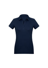Navy ladies polo shirt, Size 16, in lightweight BIZ COOL™ fabric, featuring a feminine Y-line placket and sophisticated detailing.