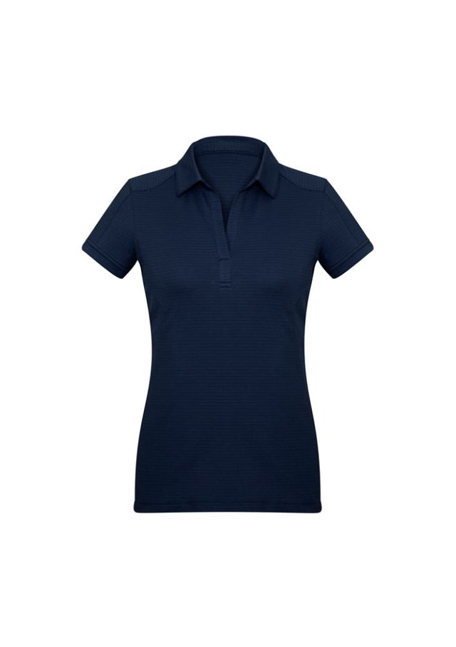 Navy ladies polo shirt, Size 16, in lightweight BIZ COOL™ fabric, featuring a feminine Y-line placket and sophisticated detailing.