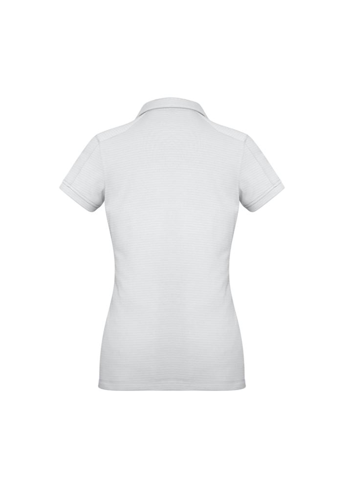 Ladies Profile Polo in White, Size 8 from Biz Collection, featuring breathable fabric, elegant Y-line placket, and stylish design.