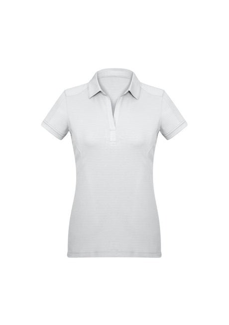 Ladies Profile Polo in white, size 18, featuring BIZ COOL™ tech, shoulder stitching, and a feminine Y-line placket.