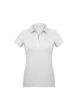 Ladies Profile Polo in White, Size 14, featuring breathable fabric, stylish details, and a feminine Y-line placket.