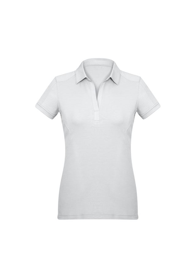Ladies Profile Polo in White, Size 14, featuring breathable fabric, stylish details, and a feminine Y-line placket.