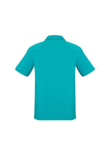 Men's teal polo in size XL by Biz Collection, featuring breathable fabric, UV protection, and stylish design elements.