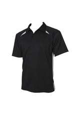 Kids Splice Polo in Black/White, size 12, featuring short sleeves, breathable fabric, and stylish contrast panel.