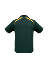 Kids Splice Polo in Forest/Gold size 10, featuring breathable fabric, contrast panels, and a self-fabric collar for style and comfort.