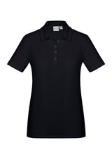 Ladies Aero Polo in Solid Black, Size 6, featuring lightweight, breathable fabric for comfort and sun protection.