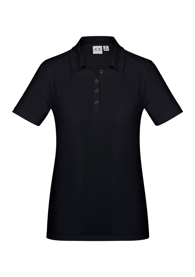 Ladies Aero Polo in solid black, size 18, featuring lightweight, breathable fabric with UPF protection and a stylish heathered design.
