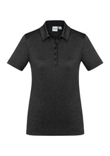 Ladies Aero Polo in black, size 18, featuring breathable fabric, UPF protection, and stylish heathered marle design.