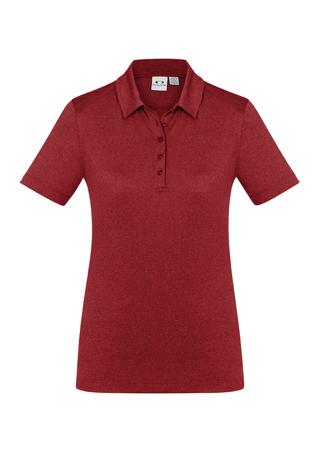 Ladies Aero Polo in vibrant red, size 18, crafted from soft, breathable polyester with a stylish heathered pattern.