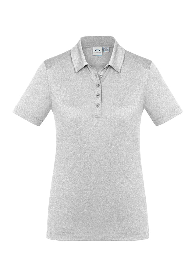 Ladies Aero Polo in Silver, size 10, featuring heathered marle pattern, lightweight fabric, and a polished collar for stylish comfort.