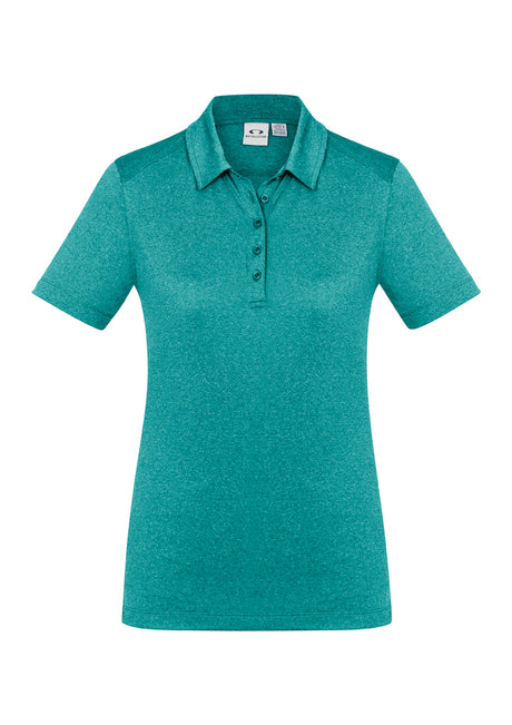 Teal Ladies Aero Polo in size 18, featuring breathable fabric, sun protection, and a chic heathered design for stylish comfort.