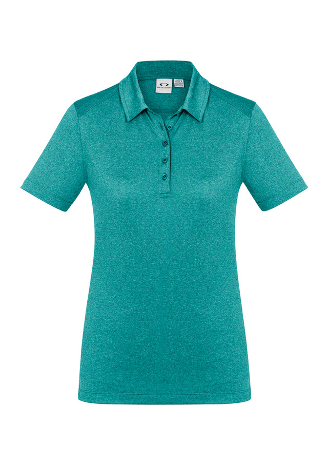Ladies Aero Polo in Teal, Size 6, features breathable micro polyester, UPF protection, and a stylish heathered marle pattern.