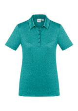 Ladies Aero Polo in Teal, Size 16, featuring lightweight, breathable fabric and stylish heathered marle pattern for comfort and elegance.