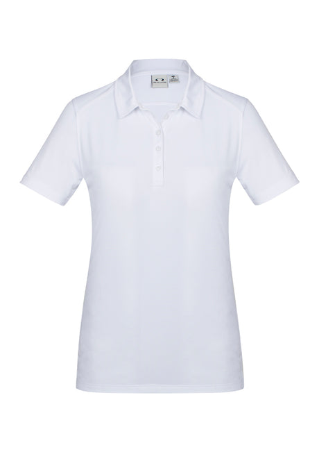 Ladies Aero Polo in white, size 18, featuring lightweight fabric, UPF protection, and a stylish heathered marle pattern.
