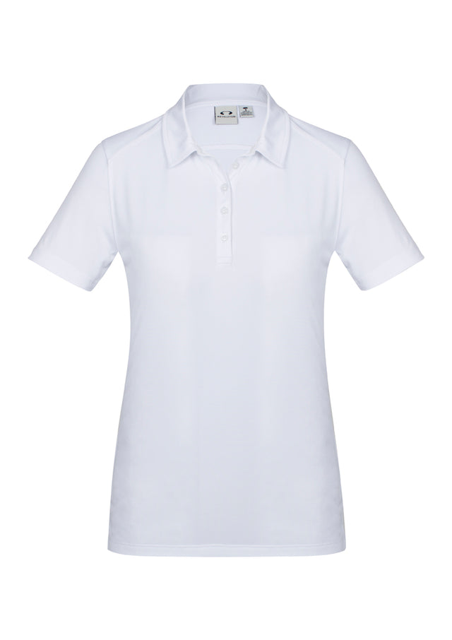 Ladies Aero Polo in white, size 18, featuring lightweight fabric, UPF protection, and a stylish heathered marle pattern.
