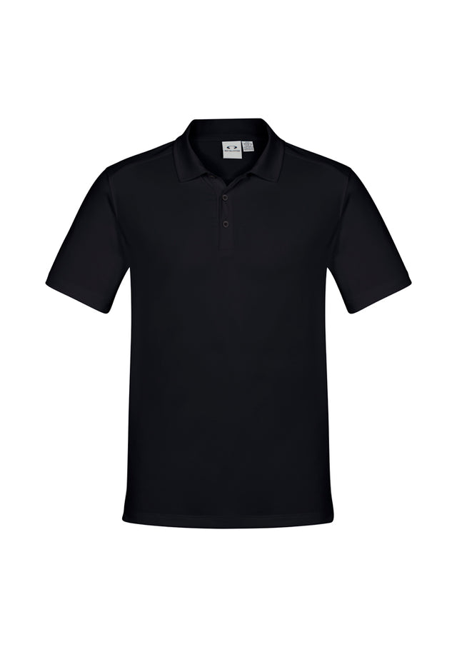 Men's Aero Polo in solid black, 2XL size, showcasing breathable fabric, flat-locked seams, and stylish collar design.