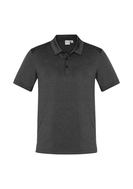 Men's Aero Polo in black, size L, featuring breathable fabric, stylish marle pattern, and practical loose pocket for versatility.