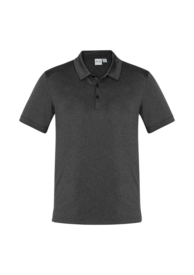 Men's Aero Polo in black, size L, featuring breathable fabric, stylish marle pattern, and practical loose pocket for versatility.