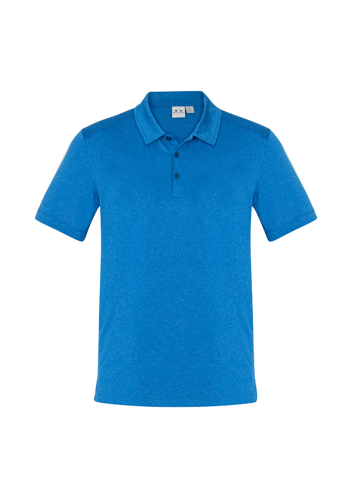 Men's Aero Polo in vibrant Cyan, size M, featuring lightweight fabric, sun protection, and a stylish heathered marle pattern.