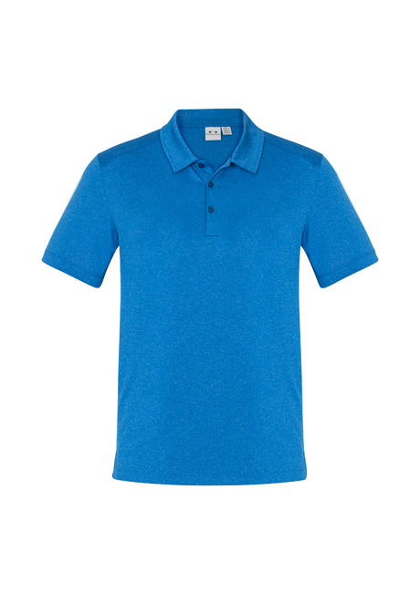 Men's Aero Polo in vibrant Cyan, size M, featuring lightweight fabric, sun protection, and a stylish heathered marle pattern.